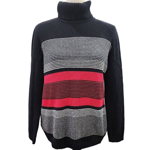 Karen Scott Petites Cotton Color Block Turtleneck Sweater Black And Red Size Pm - Picture 11 of 11